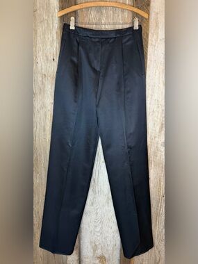 NWT $445 VTG Armani Collezioni Silk Wool Black Pleated Trouser Pants Raw Hem 4